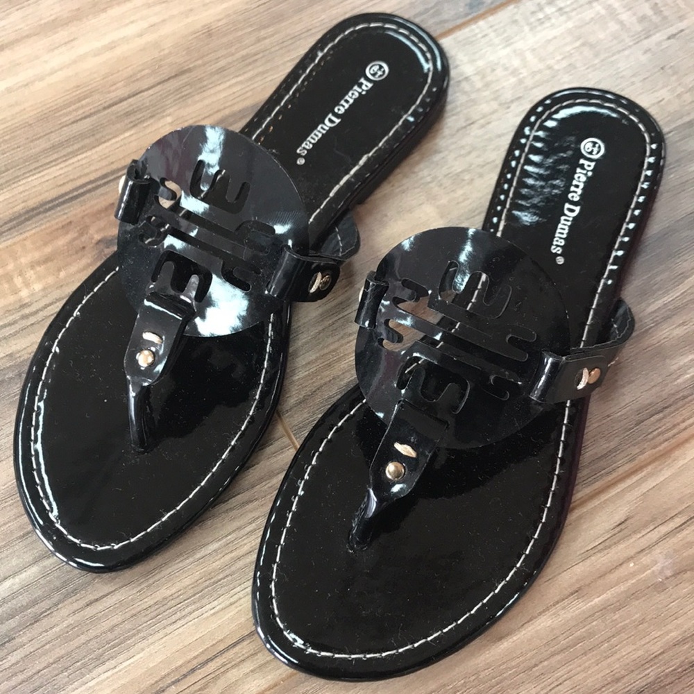 Black Patent Flip Flops